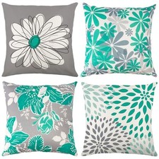 Teal Decorative Throw Pillow Covers 18x18 18" x 18" Pack of 4 Teal and Gray