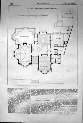 Antiker alter Druck 1868 Baumeister Erdgrundriss Baumstämme Hampstead Burham Bricks