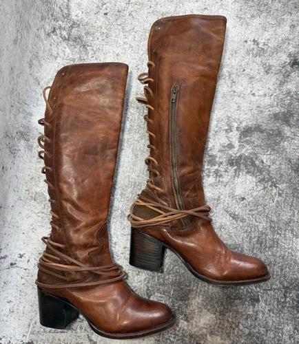 Freebird Coal Brown Leather Tall Lace Harness Boots Women’s US 10