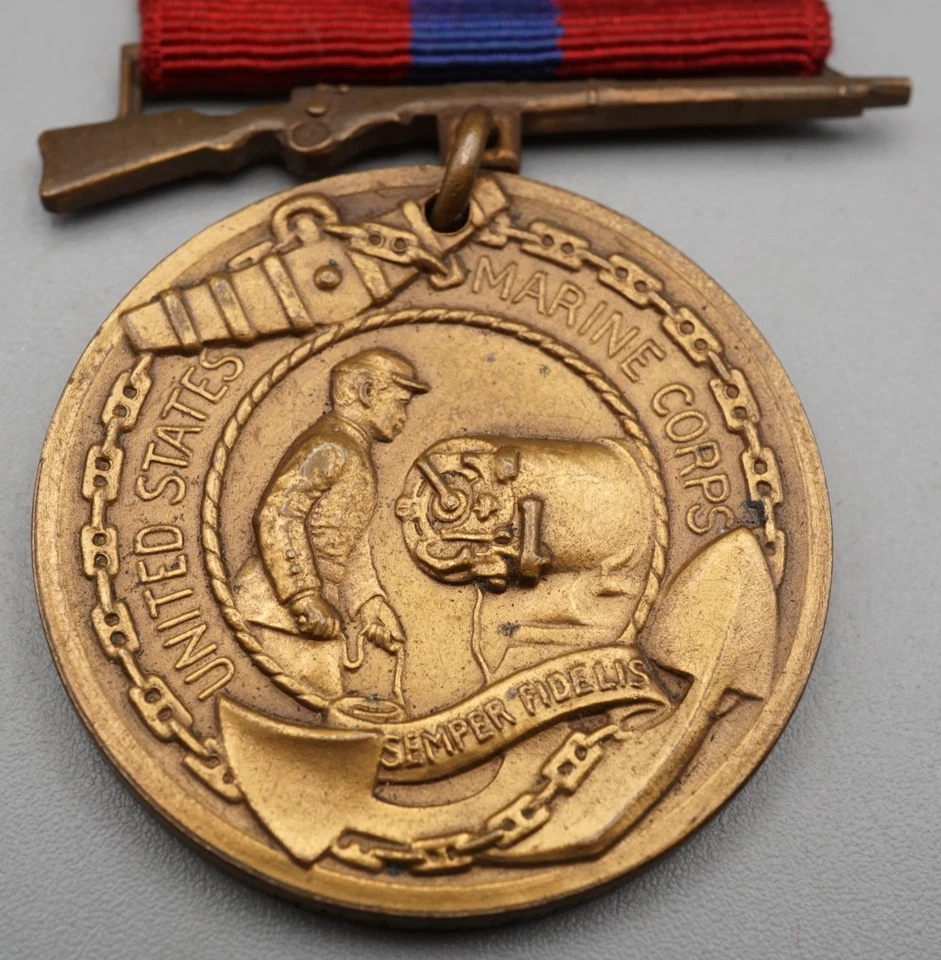 Medalla de Buena Conducta Marina USMC EXTREMADAMENTE RARA NUMERADA EN EL BORDE anterior a la Segunda Guerra Mundial Foto 3 de 4