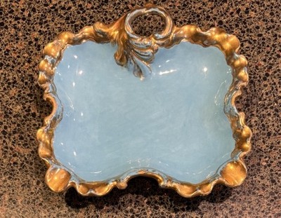 Antique Turquoise & Gold Trinket Dish Makers Mark C.G.B. Some Wear 6x6 