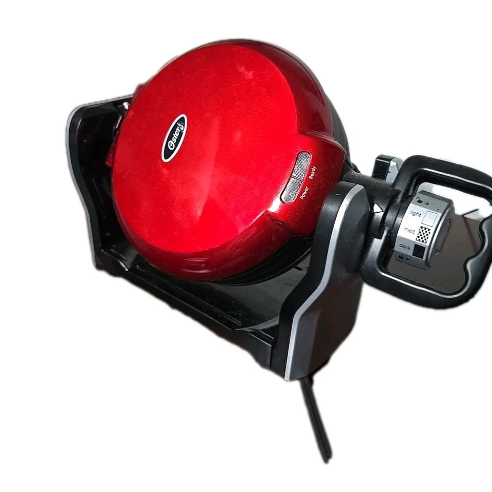 OSTER RETRO RED DOUBLE FLIP BELGIAN WAFFLE MAKER WITH TITANIUM DURACERAMIC-2 - Image 3 of 4