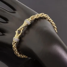 David Yurman Wheat 6mm Chain 18K Yellow Gold Diamond Bracelet 6.75"