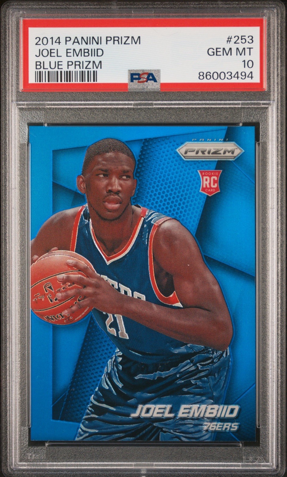 2014 Panini Prizm Joel Embiid Blue Prizm /99 PSA 10 Sixers 76ers RC Rookie