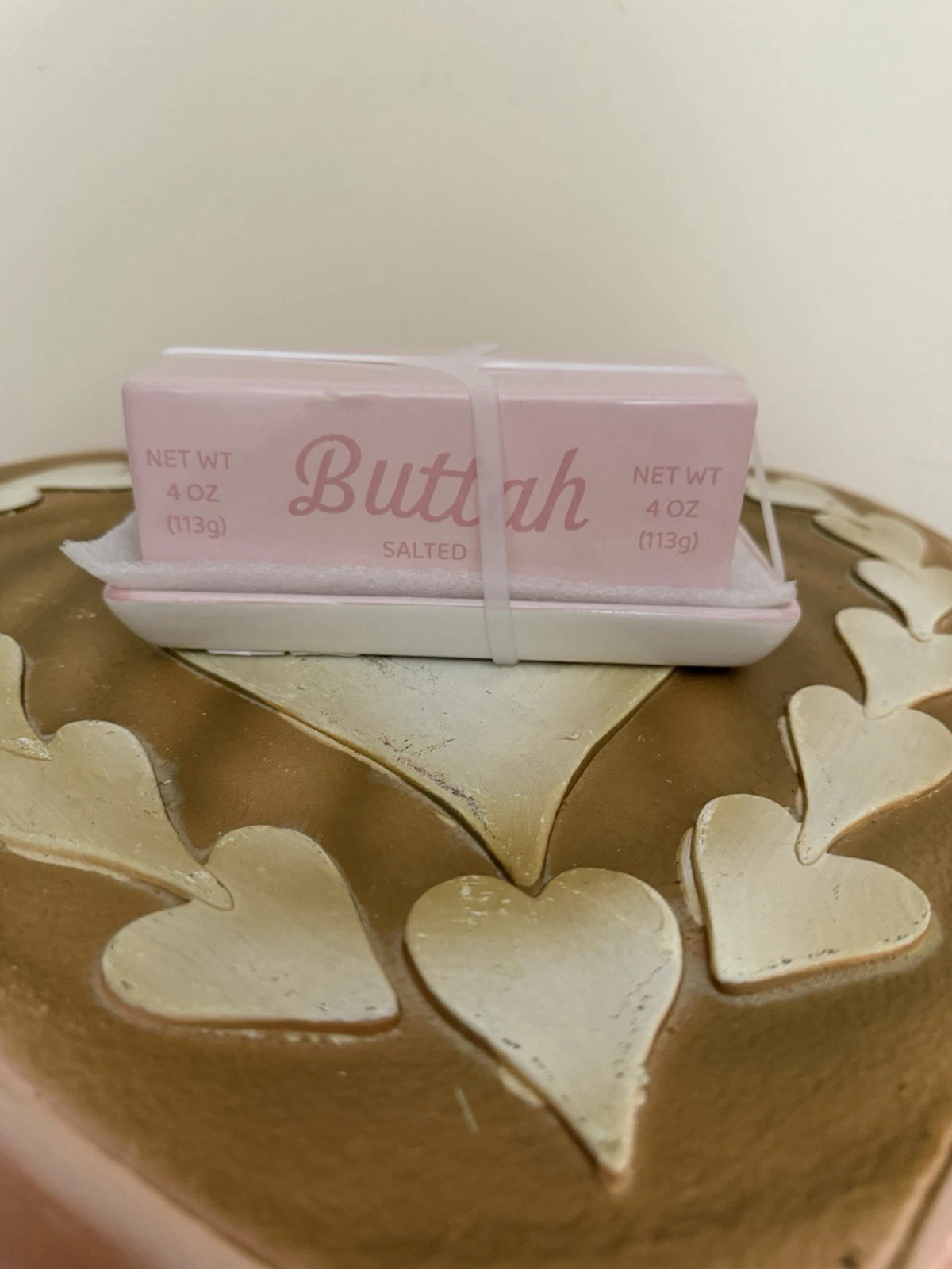 Potter’s Studio | Butter Dish | Pink | Ceramic “BUTTAH” Salted 4 oz NEW