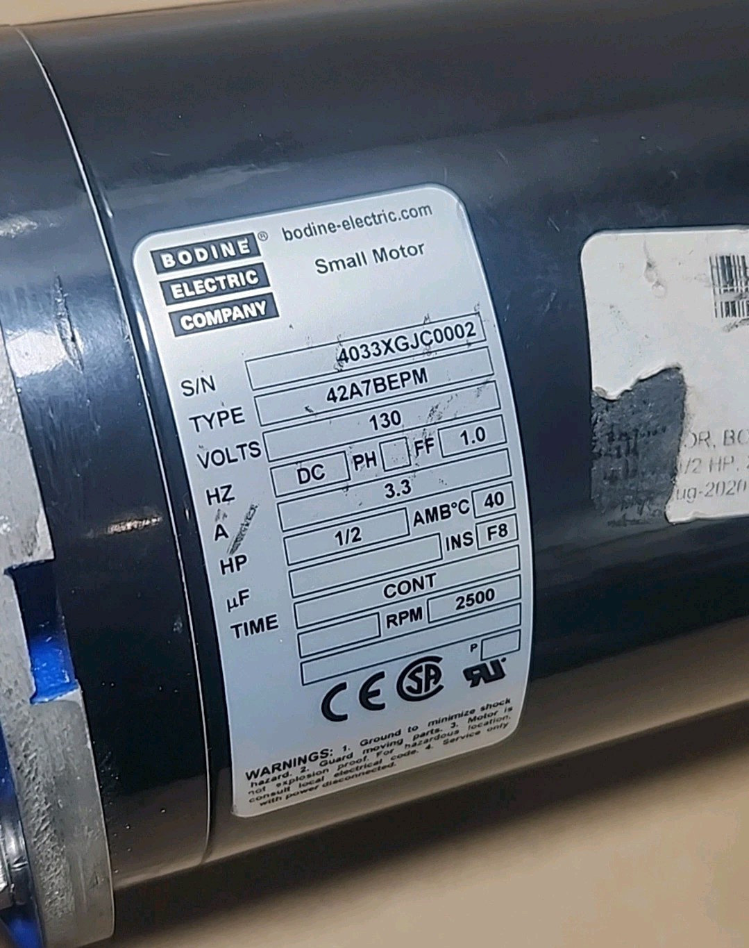 *PREOWNED* Bodine 42A7BEPM Motor 1/2Hp & Motovario NMRV030 Gear Reducer Warranty