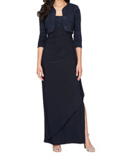 green emerald velvet dress Alex Evenings Chiffon Tiered Tank Jacket Dress 8492001