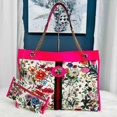 Gucci große Schultertasche mit rosa Blumen Flora Tigerkopf 537219 138854162