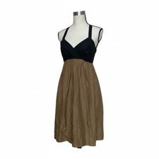 Gap Cotton Silk Blend Two Tone Racerback Mini Dress Black Tan Size 14