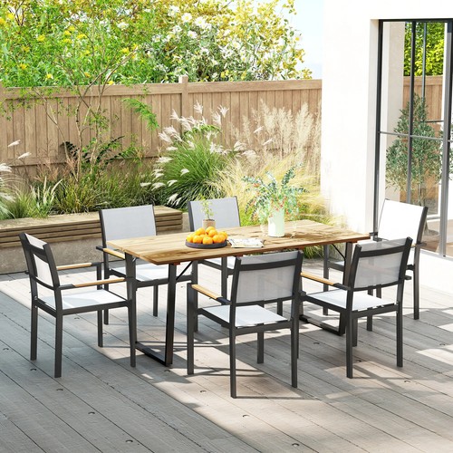 Garden Table for 6 Large Rectangle Outdoor Dining Table Parasol Hole 175 x 80 cm - Picture 7 of 12