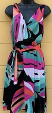 TRINA TURK  Dress Faux Wrap Style Tie Waist Multicolored Tropical Leaf Size XS