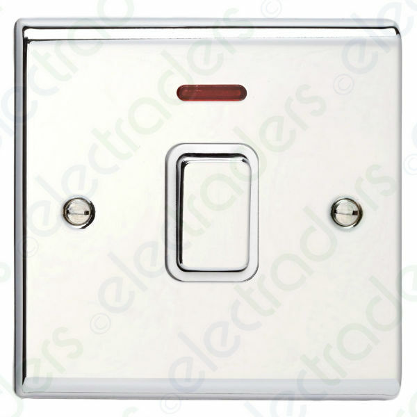 Deta SD1391CHW Double Pole Switch With Neon 20A (Polished Chrome /White Inserts)