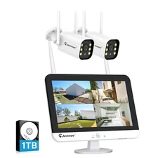 JENNOV Wireless Security Camera System Outdoor Home with 12''Monitor WiFi NVR