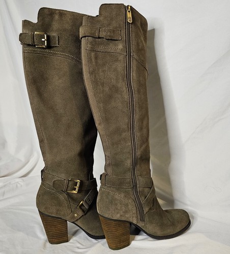 Guess Suede Knee high Boots Size 8m Womans Side zip & Buckles (C24-25)