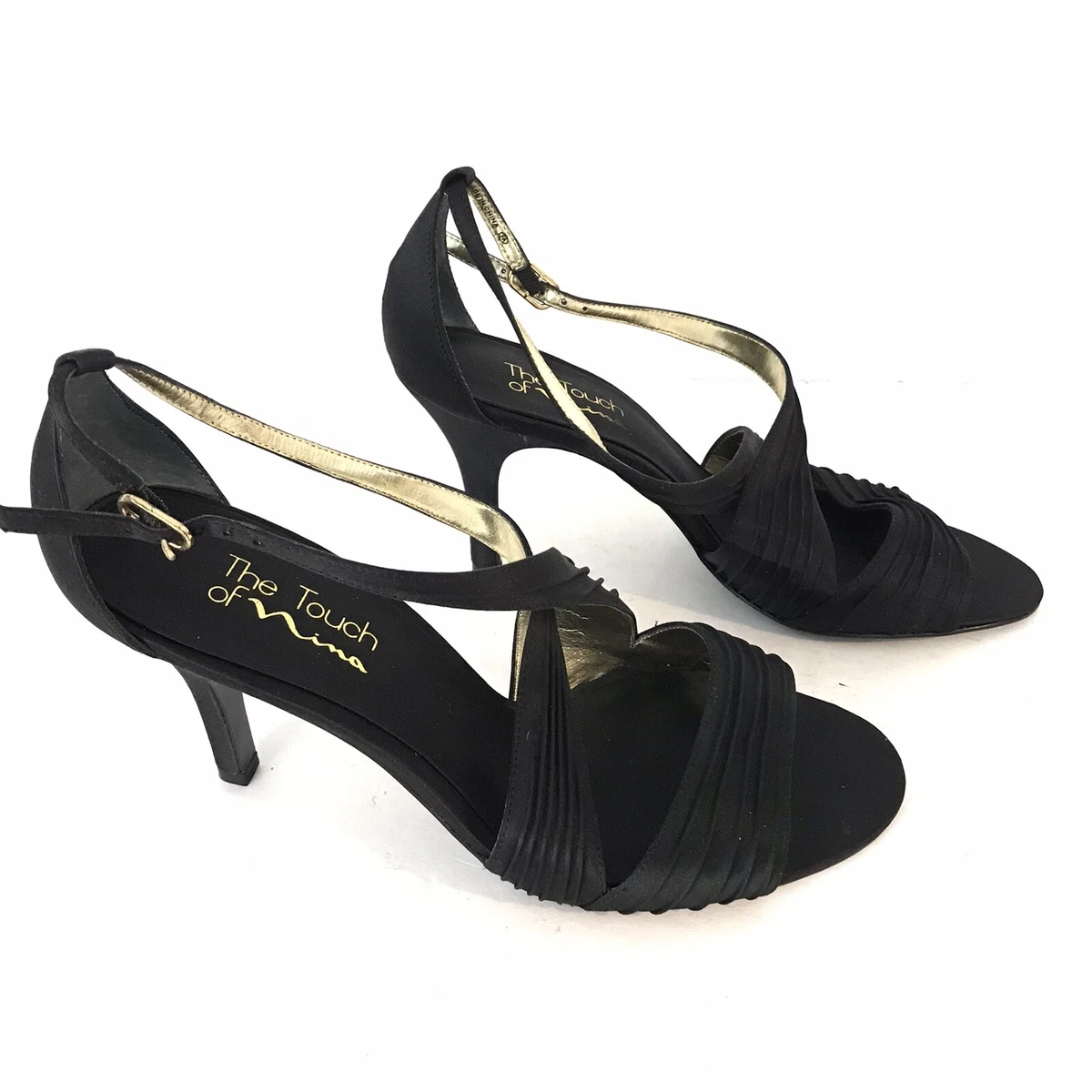 Touch of Nina Womens Black Satin Strappy Formal Stiletto Sandal