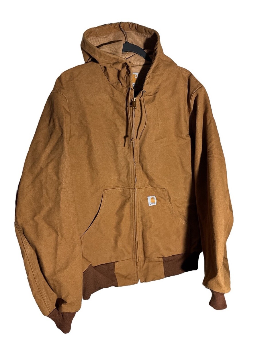 VTG Carhartt Hooded Zip Work Wear Jacket J131 BRN THERMAL Lined