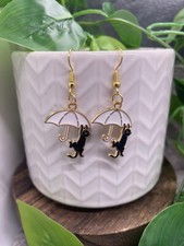 2 Gold-tone Cat Umbrella Enamel Dangle Earring Set New Free Ship B4390