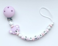 Pacifier Chain Bow Nuckelkette Tei kette with Name Pink Lilac White