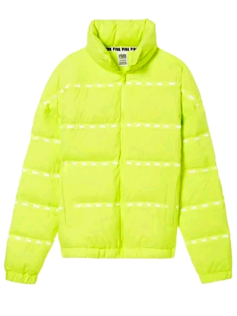 VICTORIA'S SECRET PINK PUFFER WINTER JACKET NEON LIME PINK