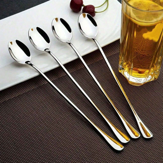 6pcs Long Handle Coffee & Ice Cream Spoons - Stainless Steel Stirring Scoop