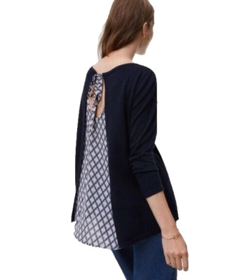Loft S Women's Sweater Swing Blue Tie Back Preppy Cottage Boho Coastal Academia
