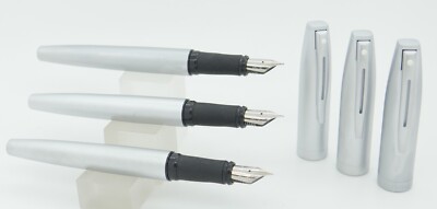 3 Sheaffer Javelin Metal Fountain Pens -Silver -Fine Nib - MINT, NEW - 2004