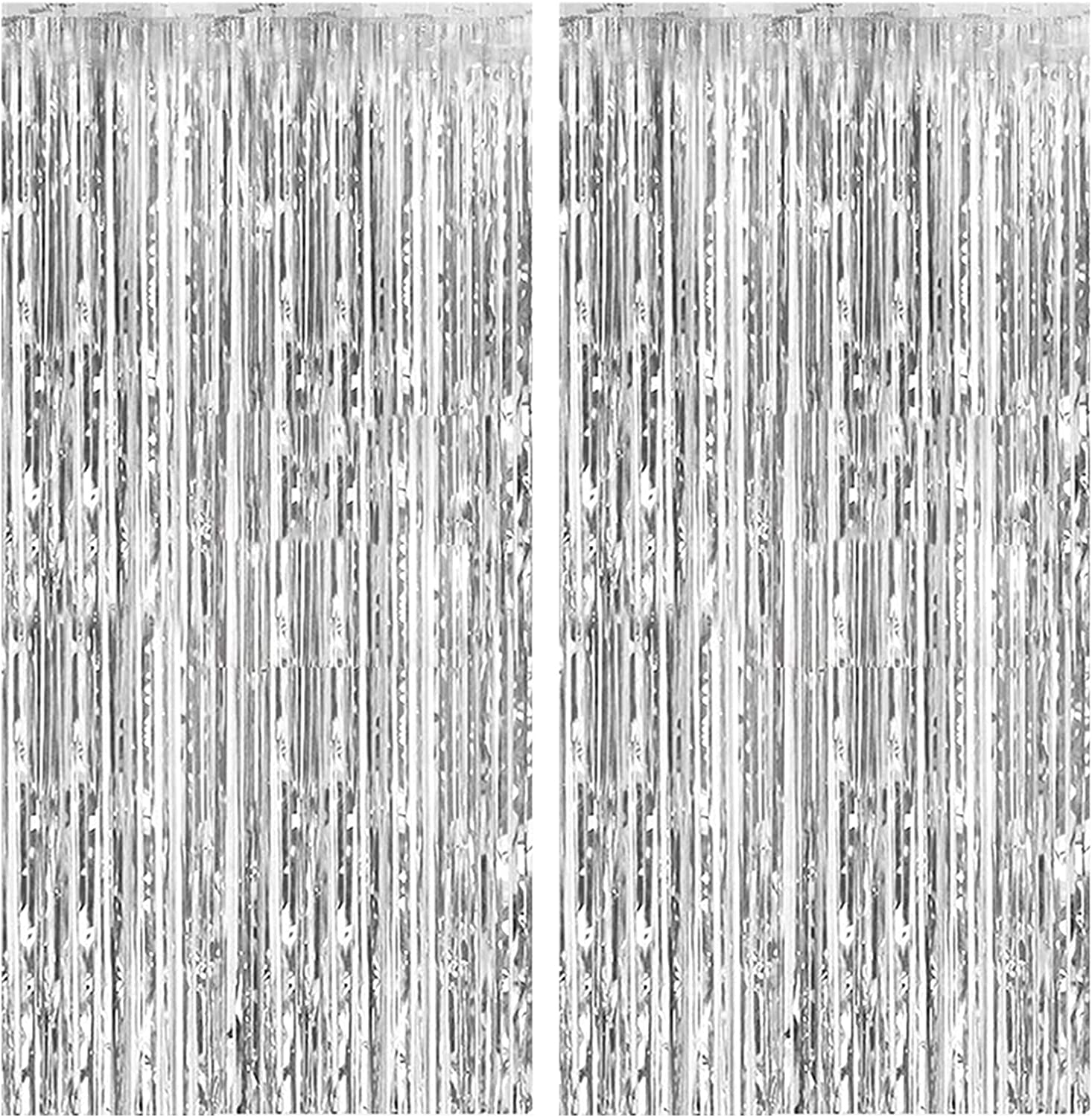 2 Pack Silver or Gold Foil Curtains - Metallic Tinsel Backdrop for Parties