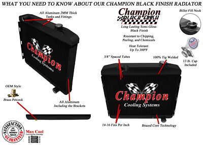 SZ Champion 3 Row Black Finish Radiator for 1957 Chevrolet Del Ray L6 Engine