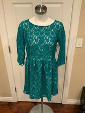 French Connection Teal Green Floral Lace Overlay Dress, Size 10 (US) 14 (UK) NWT