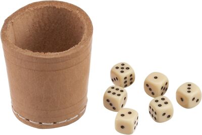 Mini Dice Cup Leather (Natural) - Leather Dice Cup 5 cm without or with Dice 9 cm
