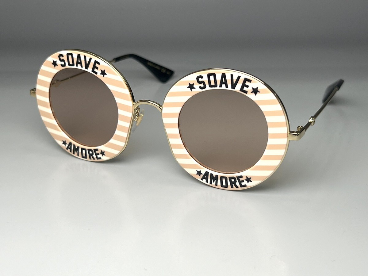 Gucci GG0113S Sunglasses Soave Amore Round Gold Pink 44-140 New