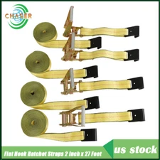Flat Hook Ratchet Straps,4 Pack Heavy Duty Tie Down Straps 2" x 27' Weather New