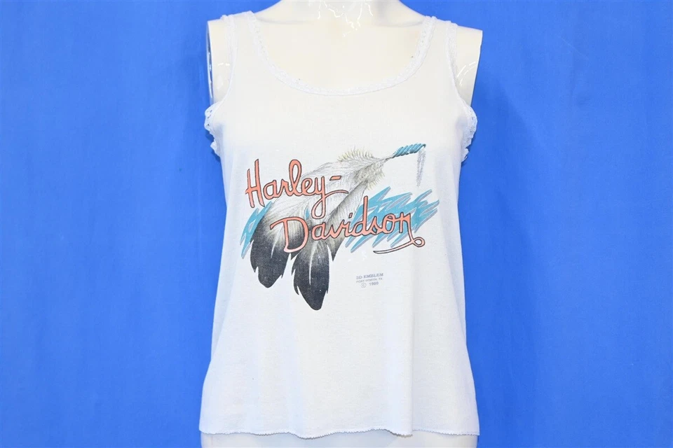 Camiseta vintage años 90 3D emblema harley davidson pluma encaje tanque mujer mediana m Foto 2 de 4