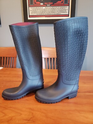 Tommy Hilfiger WOMEN'S Black Raindrop Waterproof Rain Boots Size