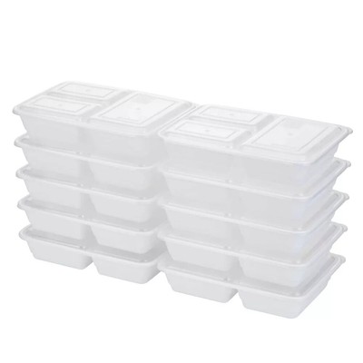 GoodCook Meal Prep 3 Compartment Rectangle White Containers + Lids - 10ct