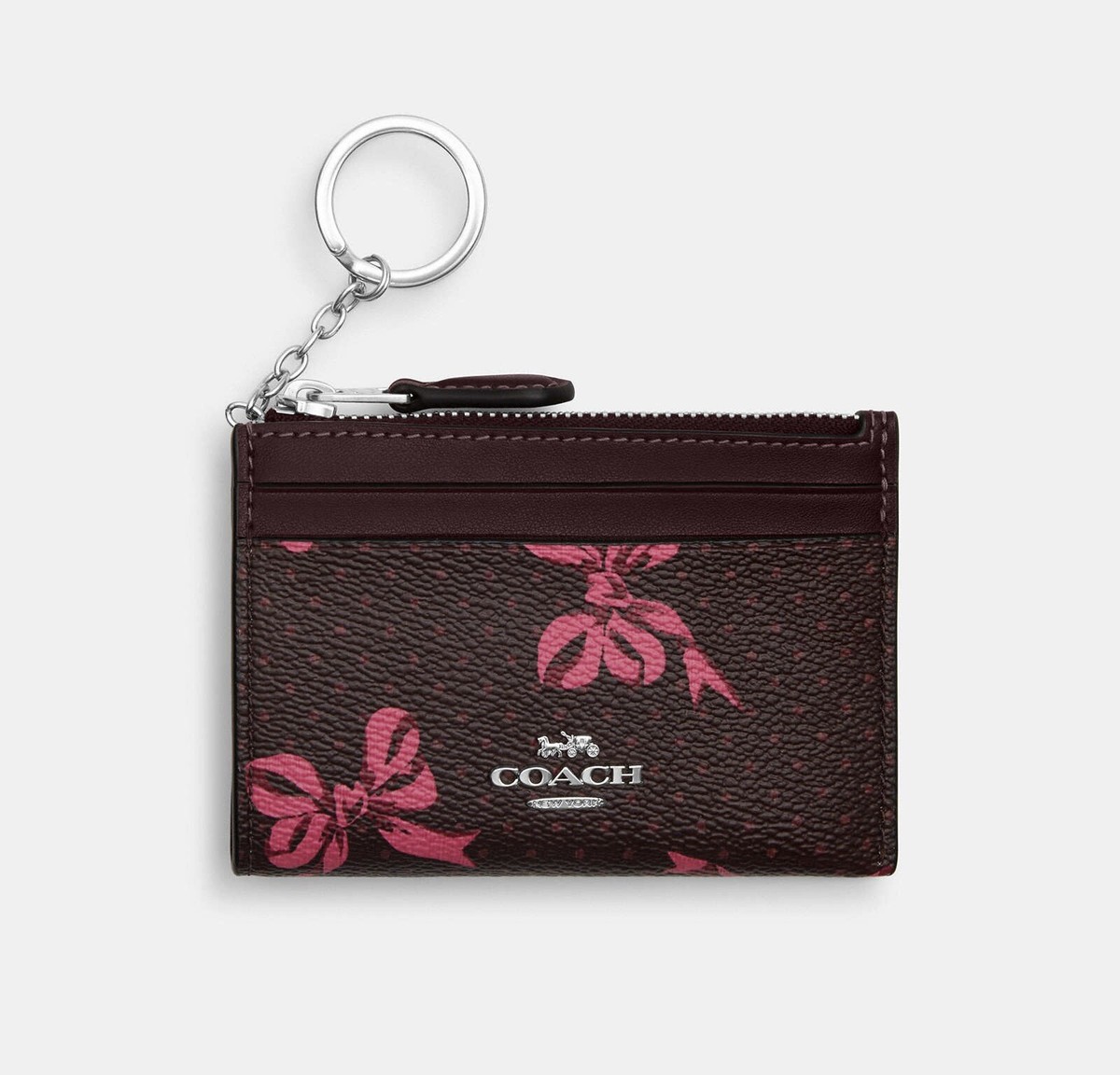 Coach Mini Skinny Id Case With Bow Print CZ460 NWT- Merlot Multi