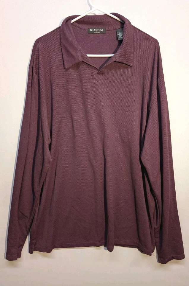 Brandini Polo Shirt Mens XXL Purple Long Sleeve Collared Acrylic Preppy - Image 2 of 4