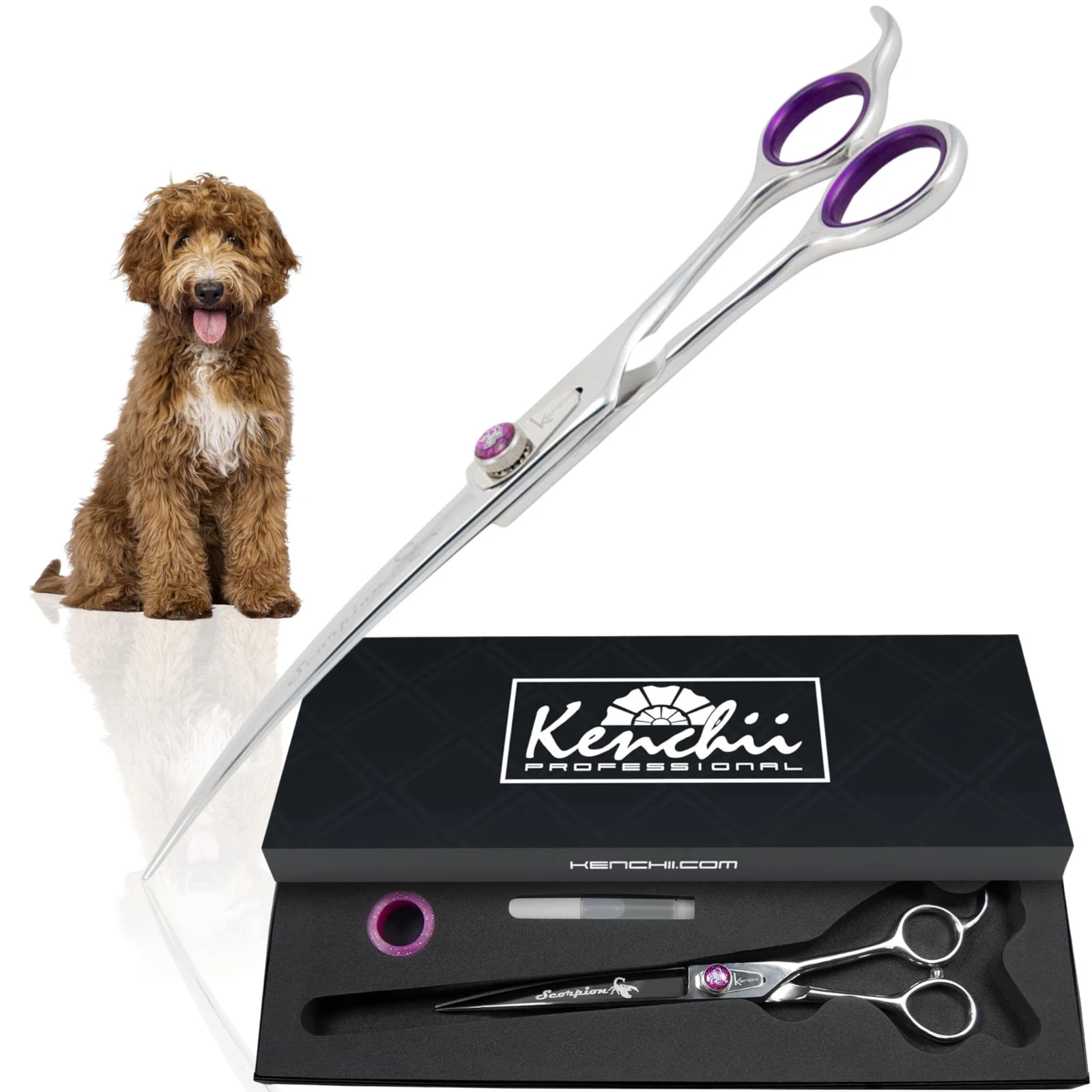 Kenchii Scorpion Dog Grooming Scissors, 8 Inch Curved Shears, Dog Scissors fo...
