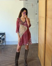 Vintage boho summer dress, Luxury V neck sheer tunic, Cotton Bead enriched Flora