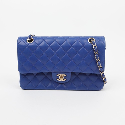 CHANEL Classic Flap Medium Shoulder Bag Lamb Gold Blue 160756317 [P]