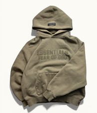 Men  s Fear Of God Essentials Spellout Hoodie Green Sz Small Military