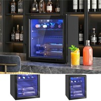 Wine Cooler, Wine Fridge with Glass Door, LED Light, Black