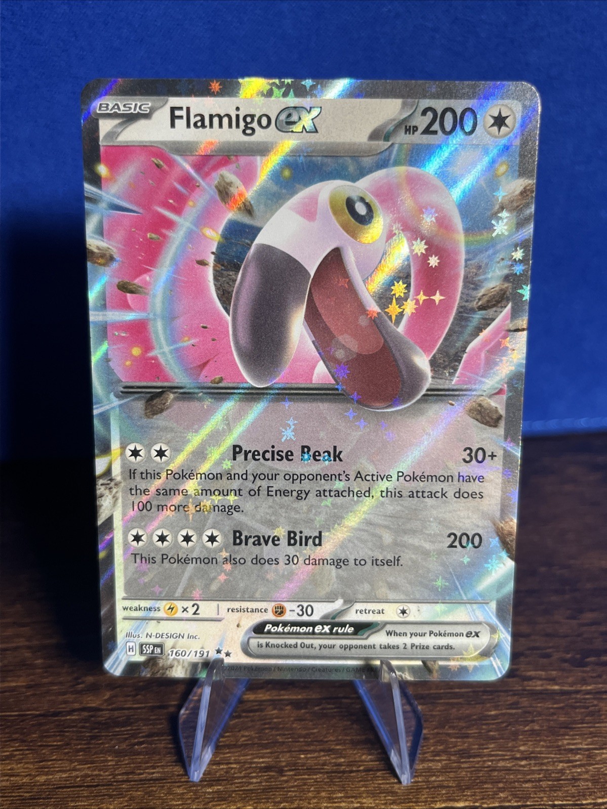 Pokemon TCG Flamigo Ex 160/191 Sv08 Surging Sparks PRINT LINES LP