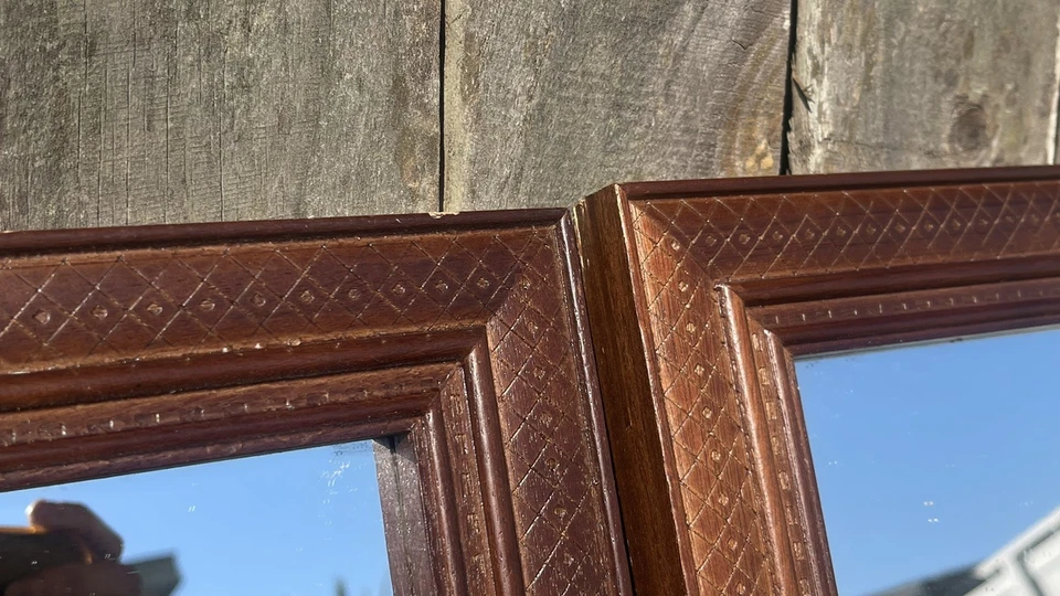 Pair 13” Square VTG Solid Wood Framed Carved Accent Mirrors THOMASVILLE 1980s - Image 2 of 4