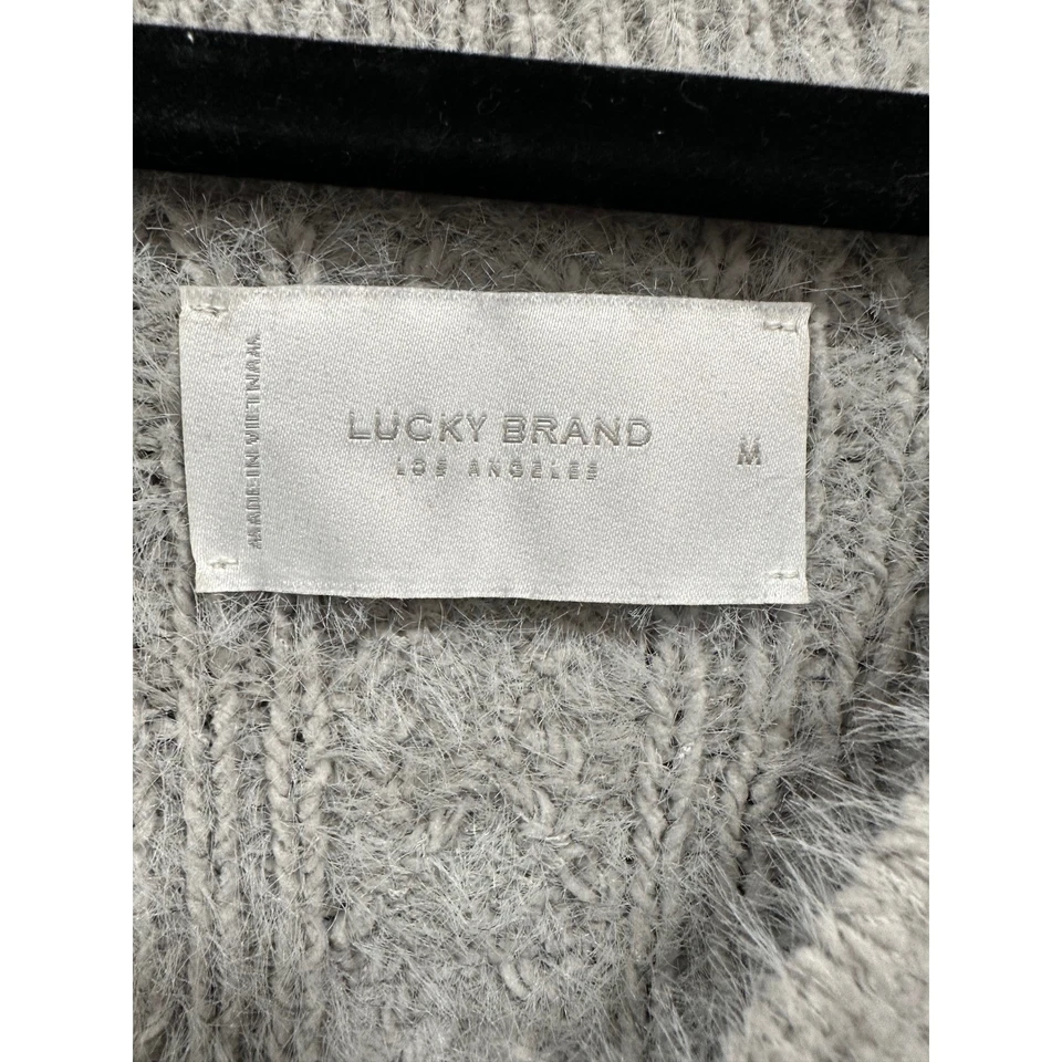 Suéter tejido con cable gris cuello en V Lucky Brand para mujer suéter mediano difuso Foto 4 de 4