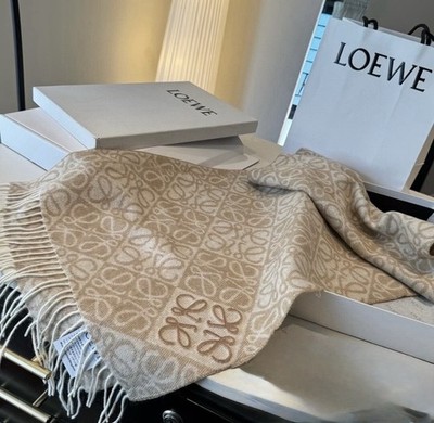 Loewe Anagram fringed scarf in a wool and cashmere-blend