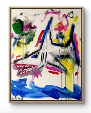 Original Art Shark 14x11 Basquiat Style Graffiti Abstract Art Painting