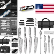 Outdoor Knife Set 12 Pieces Stainless Steel with Knife Sharpener and Storage Bag
