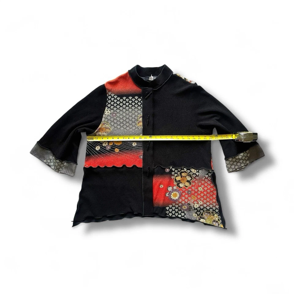 VTG Moonlight Y&S Kimono Jacket Top L Black Red Floral Asian Inspired Boho Y2k - Image 4 of 4