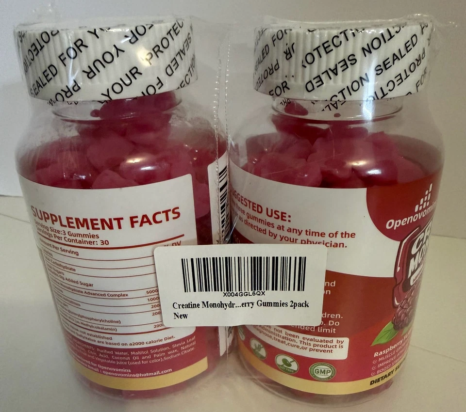 Openovomins Creatina Monohidrato Frambuesa Gomitas Paquete de 2 Sin Azúcar Nuevo Foto 3 de 4